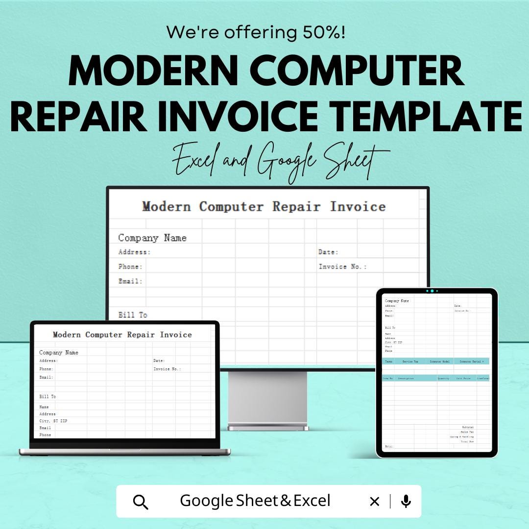 Modern Computer Repair Invoice Template | Repair Service Billing ...