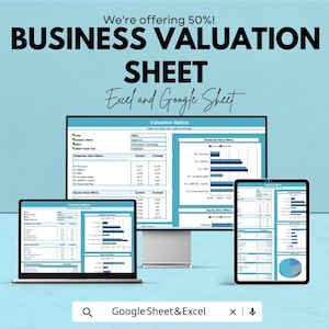 Business Valuation Sheet | Excel and Google Sheets | Financial Metrics Tracker | Business Worth Calculator | Valuation Ratios & Analysis