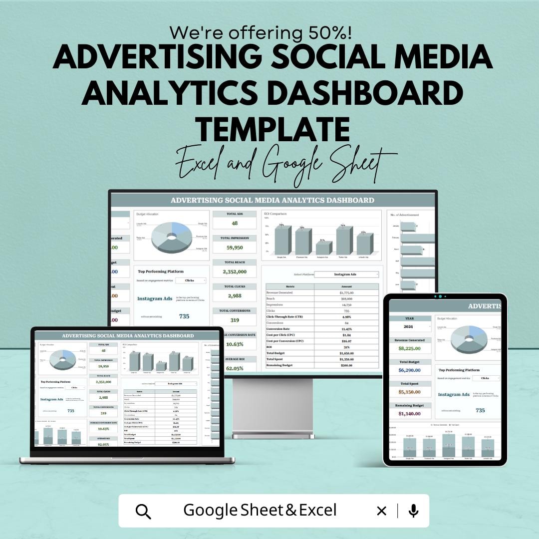 Advertising Social Media Analytics Dashboard Template | Marketing KPI ...