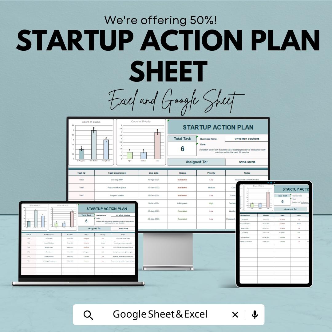Startup Action Plan Template - Excel & Google Sheet - Business Task ...