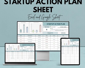 Startup Action Plan Template - Excel & Google Sheet - Business Task Tracker, Goal Setting, Startup Planning, Action Plan for Entrepreneurs,