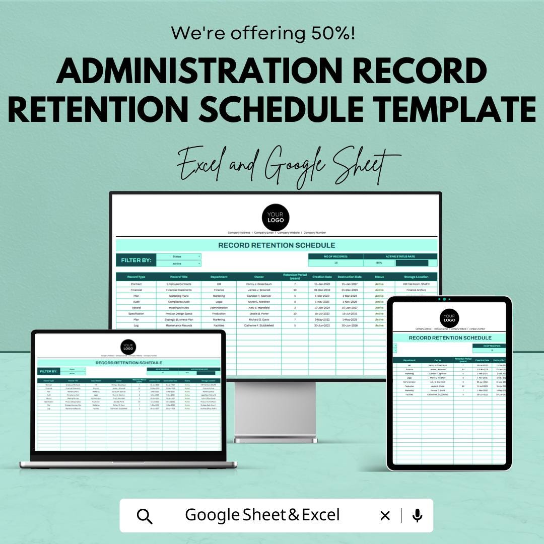 Administration Record Retention Schedule Template | Document Retention ...