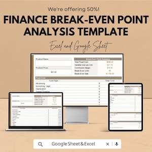 Finance Break-Even Point Analysis Template | Excel & Google Sheets Profit Planning Tool | Fixed Variable Cost Calculator
