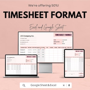 Formato de hoja de horas para empleados / Plantilla editable de Google Sheet y Excel / Seguimiento de horas, horas extra y pago