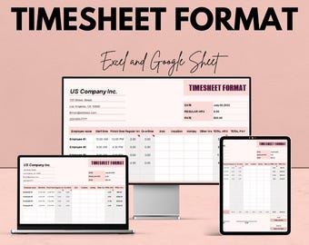 Timesheet Format Blatt für Mitarbeiter | Bearbeitbare Google Sheet- und Excel-Vorlage | Verfolgen Sie Stunden, Überstunden und Bezahlung