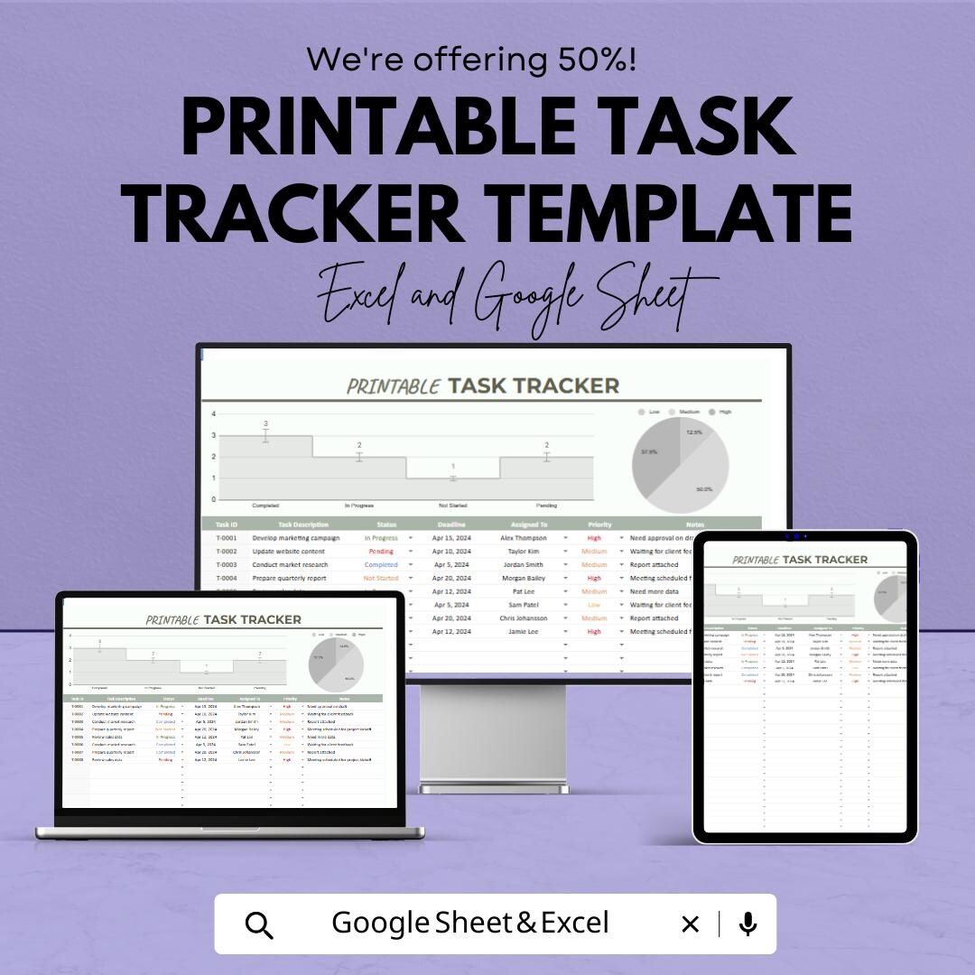 Printable Tasktracker Grid Printable Task Tracker Template Excel & Google Sheets | Project ...