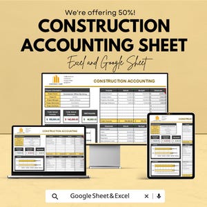 Construction Accounting Template | Excel & Google Sheet | Project Cost Tracker | 50% Off!