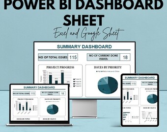 Power BI Dashboard Sheet | Google Sheet | Project Management Summary | KPI & Issue Tracker | Visual Dashboard Template | Instant Download