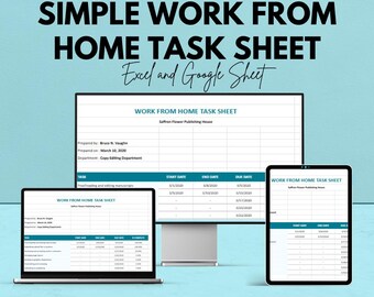 Enkel mall för arbetsuppgifter hemifrån i Excel och Google Sheets | Arbetshantering | Direkt nedladdning | 50 % rabatt