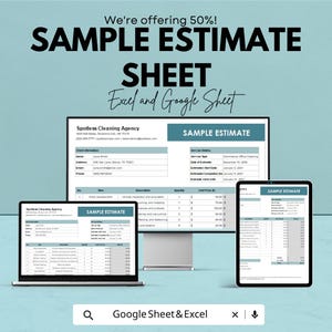 Sample Estimate Template Sheet - Editable Estimate Sheet for Excel and Google Sheets, Business Estimate Template, Professional Estimate |