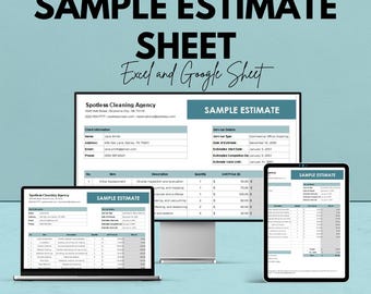 Sample Estimate Template Sheet - Editable Estimate Sheet for Excel and Google Sheets, Business Estimate Template, Professional Estimate |