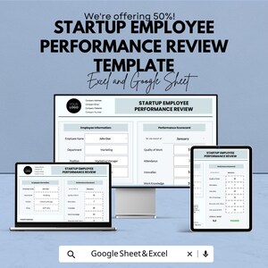 Mall för medarbetarbedömning för startups | Excel och Google Sheets | Formulär för medarbetarutvärdering | Spårning av prestationsbedömning