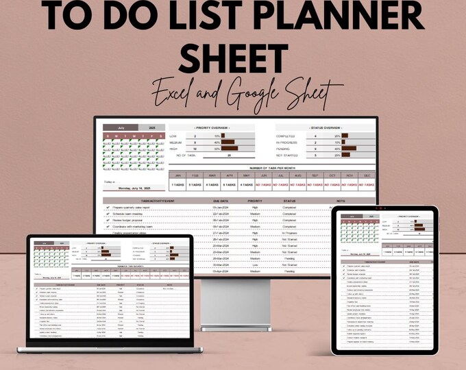 Task Tracker Google Sheets Spreadsheet | Digital To-do List Planner ...