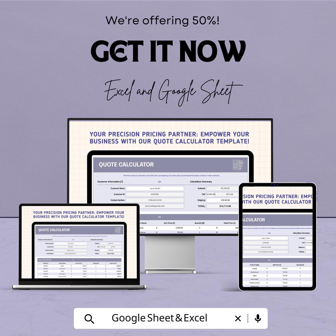 Quote Calculator Template | Google Sheets & Excel | Instant Download ...