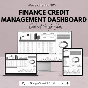 Finance Credit Management Dashboard - Excel & Google Sheets Template for Credit Health Tracking and Financial Control