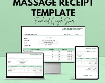 Massage Receipt Template | Spa & Therapy Receipt | Editable Massage Invoice | Service Receipt | Printable Business Template