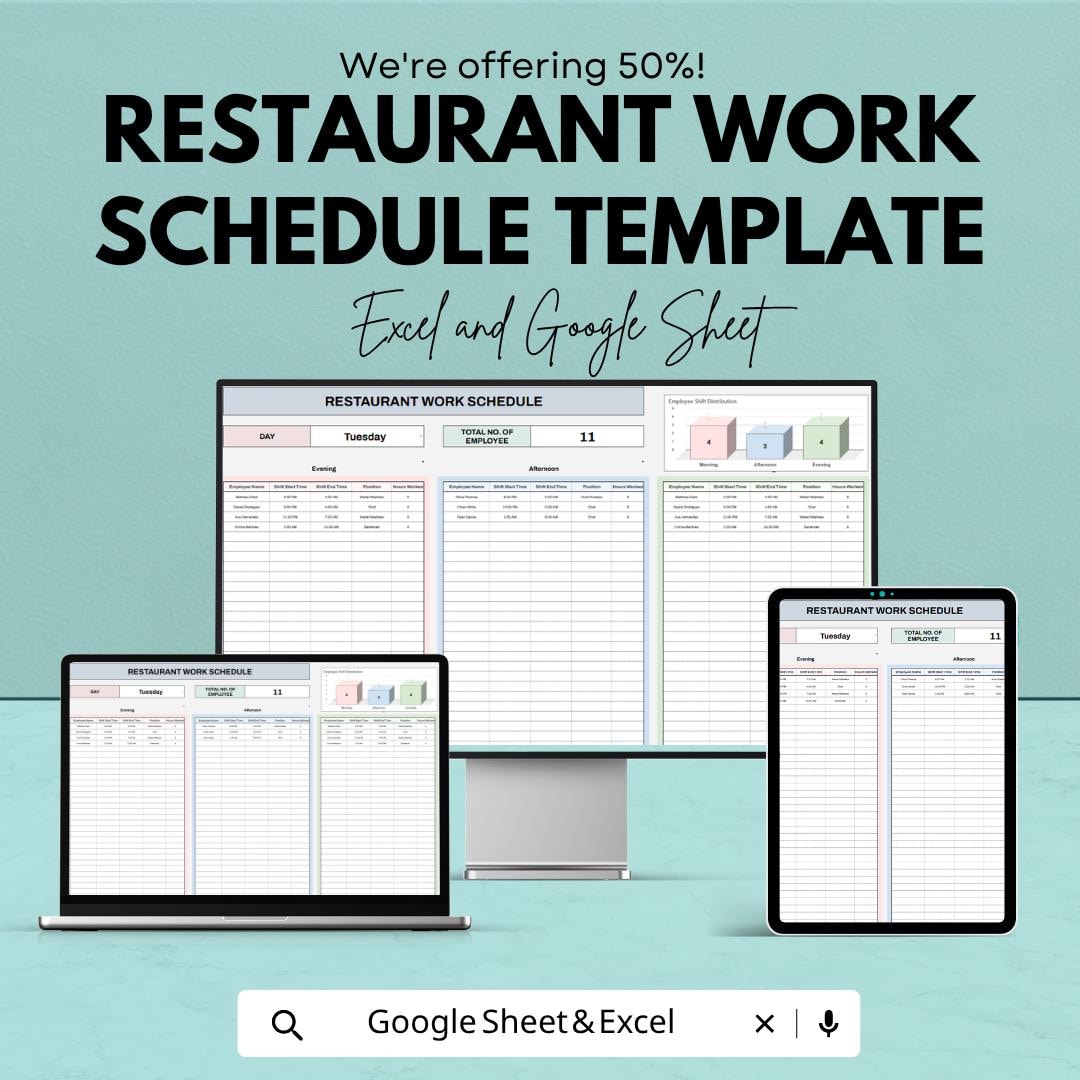 Restaurant Work Schedule Template | Staff Roster Spreadsheet ...