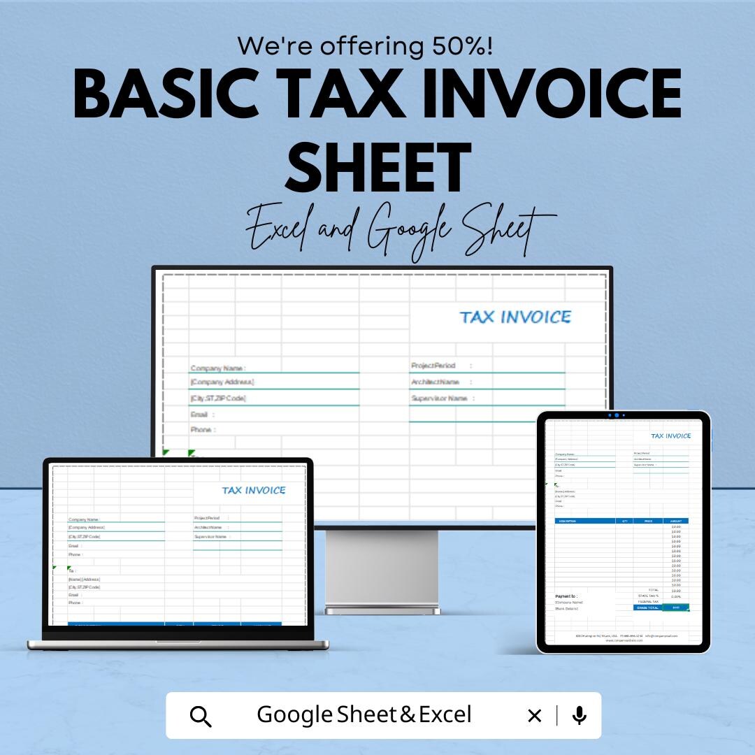 Basic Tax Invoice Template - Excel & Google Sheet, Customizable ...