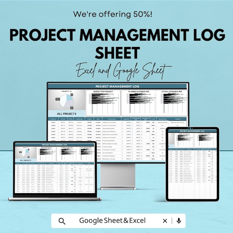 Project Management Log Sheet | Excel and Google Sheets Template | Track ...