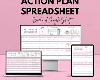 Action Plan Spreadsheet - Excel & Google Sheet Template for Task Management, Project Planning, Collaboration - 50% Off