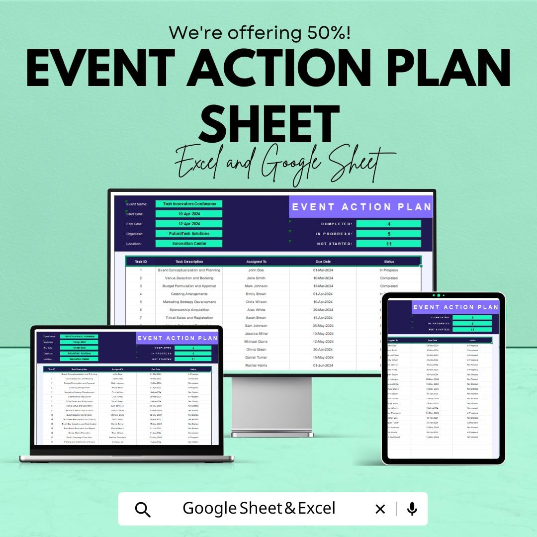 Event Action Plan Template - Excel and Google Sheets for Event Planning ...