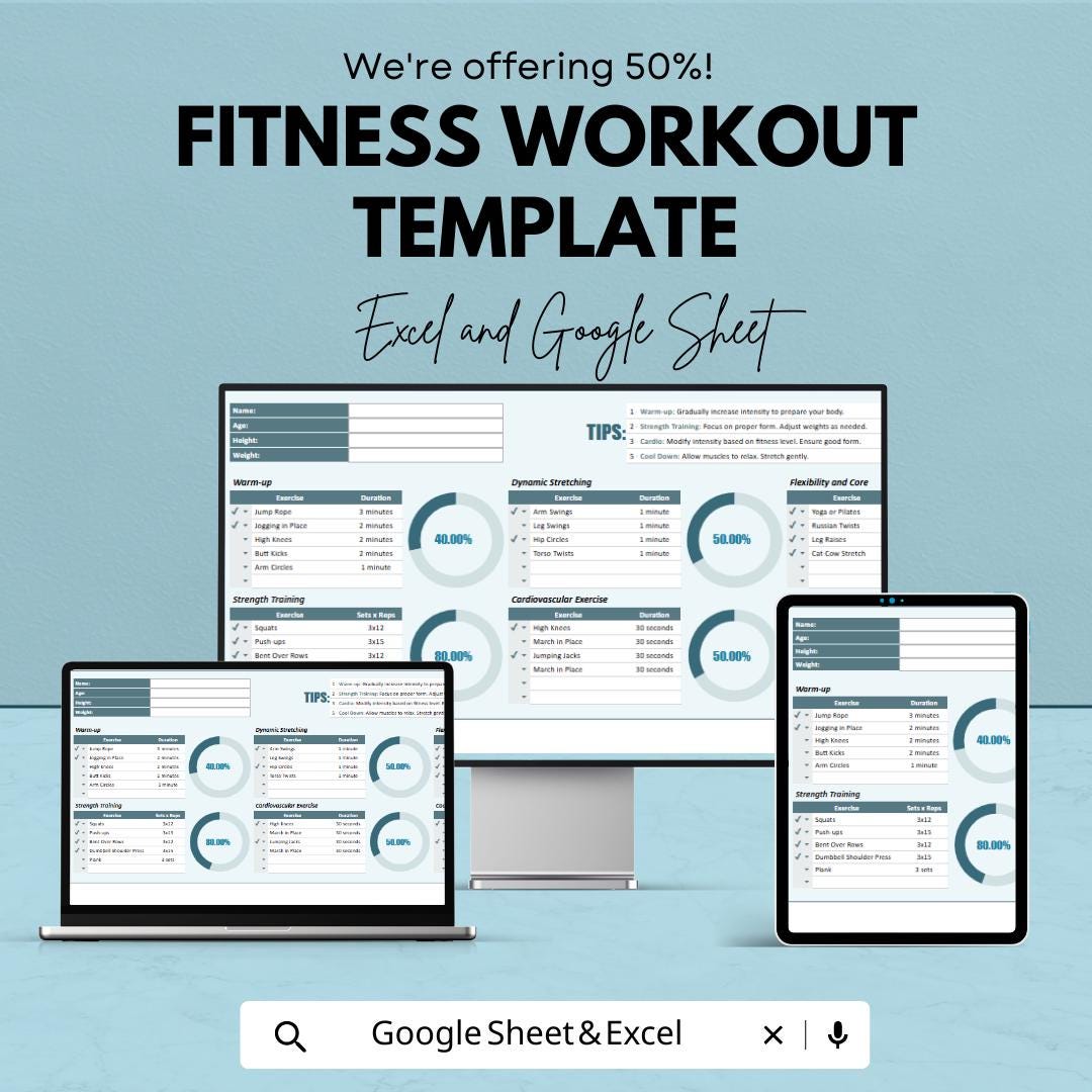 Fitness Workout Tracker Template | Workout Planner Spreadsheet | Gym ...