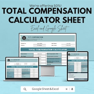 Total Compensation Calculator Sheet | Google Sheets & Excel Template | Employee Benefits Tracker | Payroll and Bonus Calculator