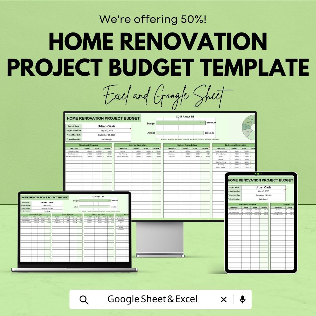 Home Renovation Project Budget Template | Excel & Google Sheets ...