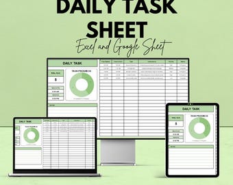 Daily Task Sheet | Excel and Google Sheets | Task Planner Template | Track Daily Tasks & Progress | To-Do List with Priority and Status |