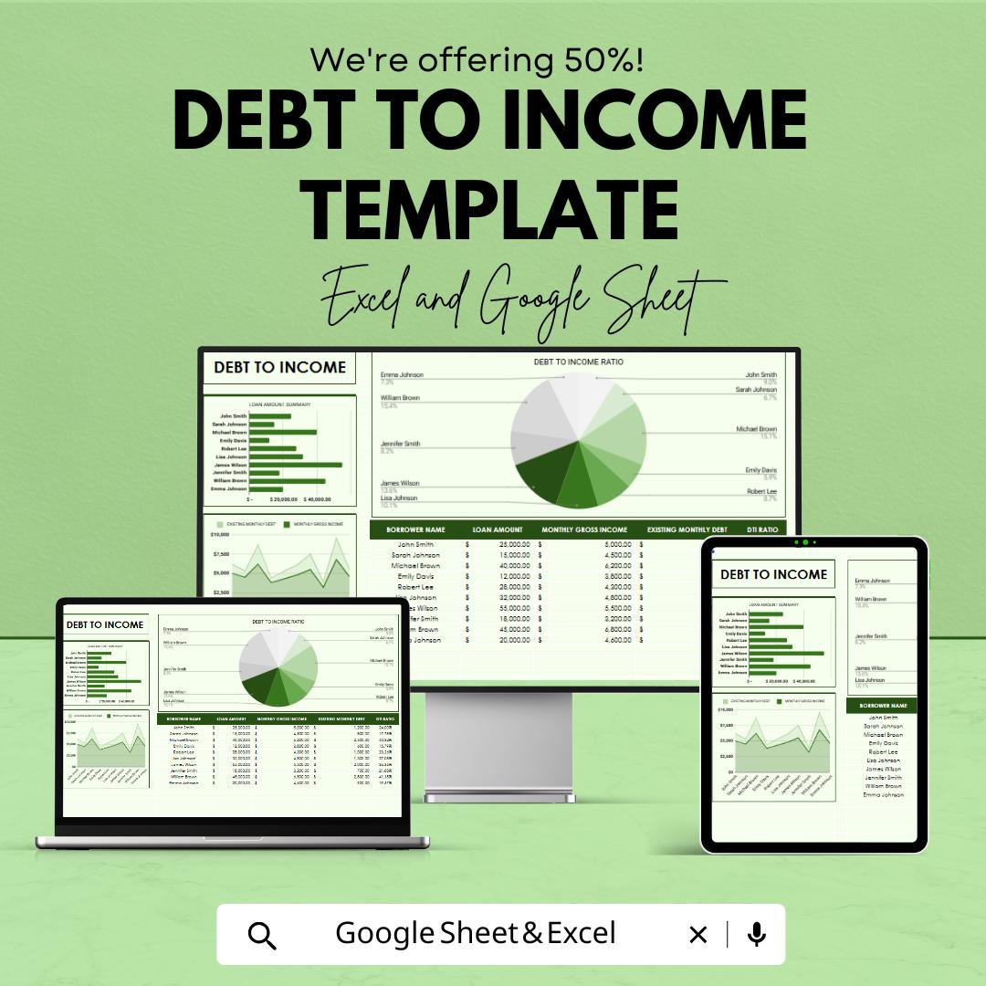 Debt to Income Template Excel & Google Sheets | DTI Calculator | Loan