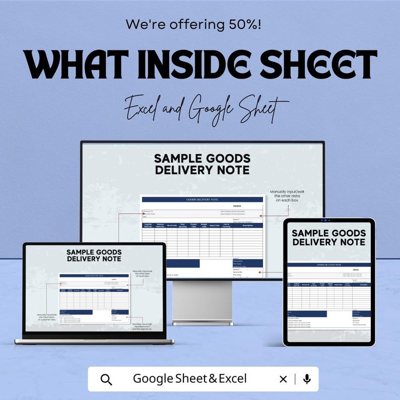 Sample Goods Delivery Note Sheet - Excel & Google Sheets Template for ...