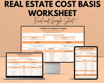 Real Estate Cost Basis Worksheet - Excel & Google Sheets Template for Tax and Financial Planning - Instant Download - 50% Off