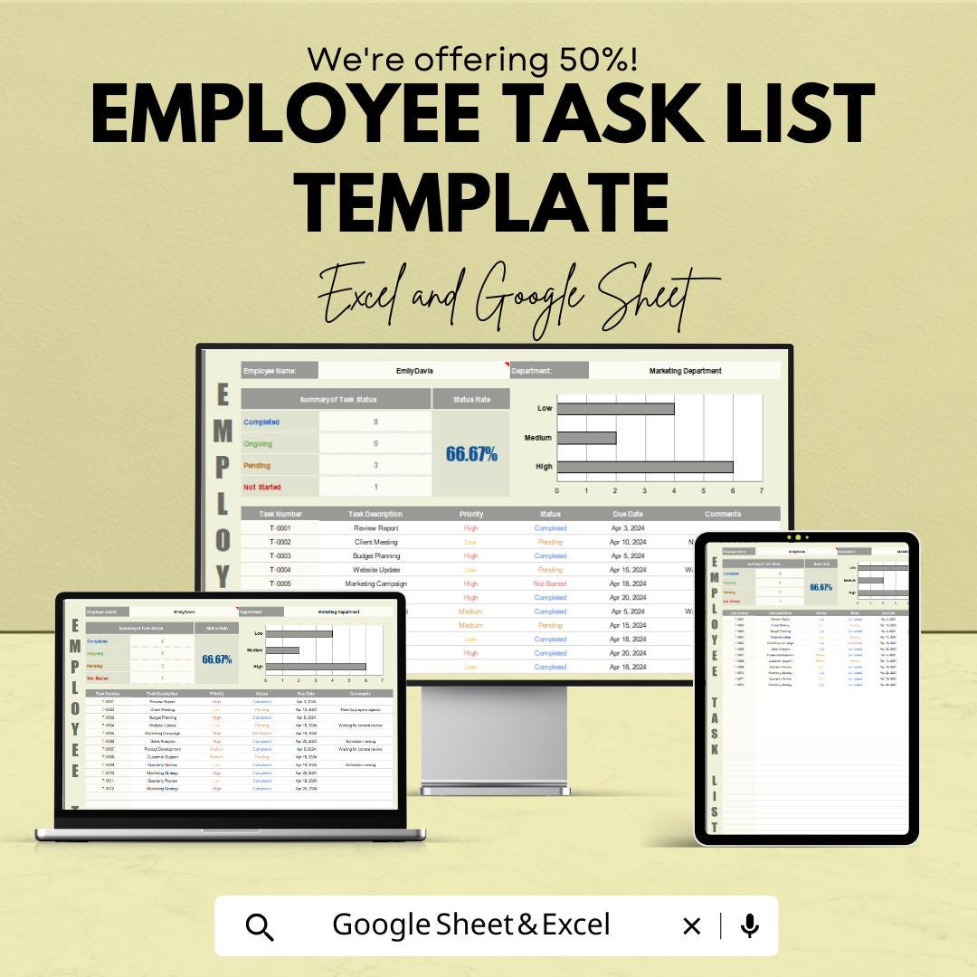 Employee Task List Template | Employee Tracker Spreadsheet | Staff Task ...