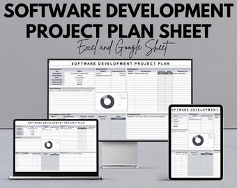 Projektplan für Softwareentwicklung - Bearbeitbares Google Sheet und Excel | Gantt Diagramm Vorlage | Software Aufgaben- und Budget-Tracker