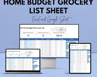Home Budget Grocery List Template - Excel and Google Sheets | Budget Tracker & Grocery Shopping Organizer