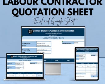 Offerteblad aannemer arbeid | Bewerkbare Excel en Google Spreadsheets | Sjabloon voor bouwramingen | Factuur aannemer | Direct downloaden