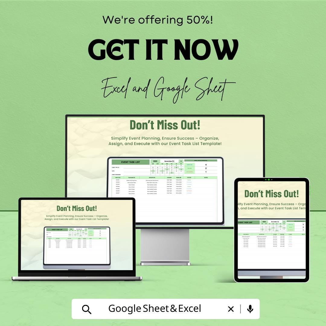 Event Task List Sheet - Organized Excel & Google Sheet Template for ...