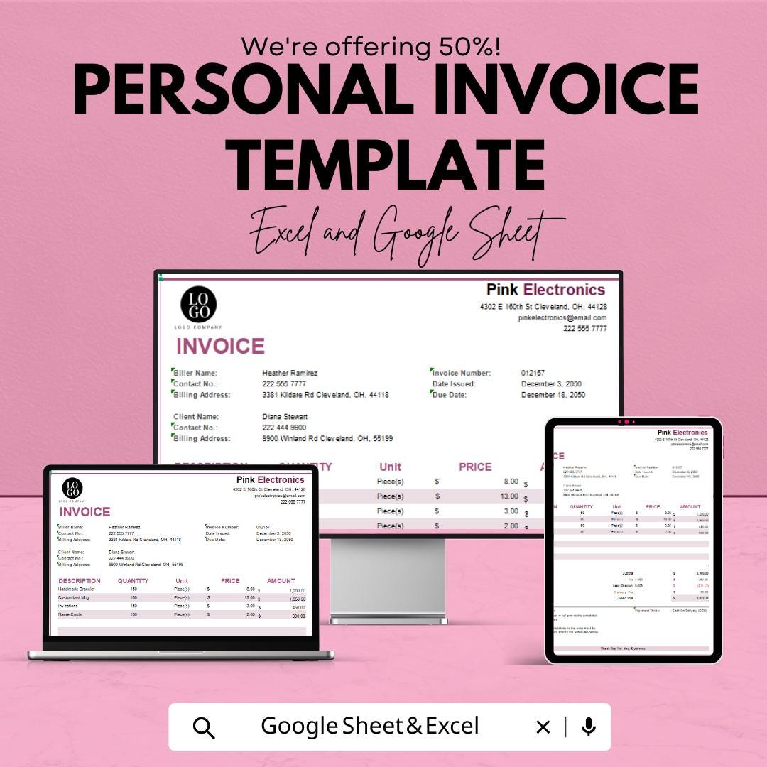 Personal Invoice Template | Editable Billing Template | Simple Business ...