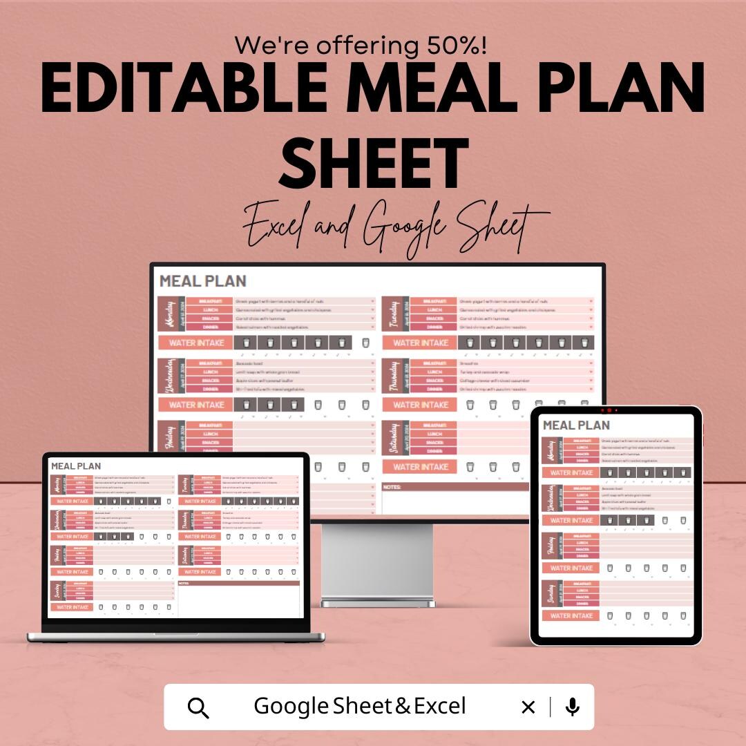 Editable Meal Plan Sheet | Easy Excel and Google Sheet Template for ...