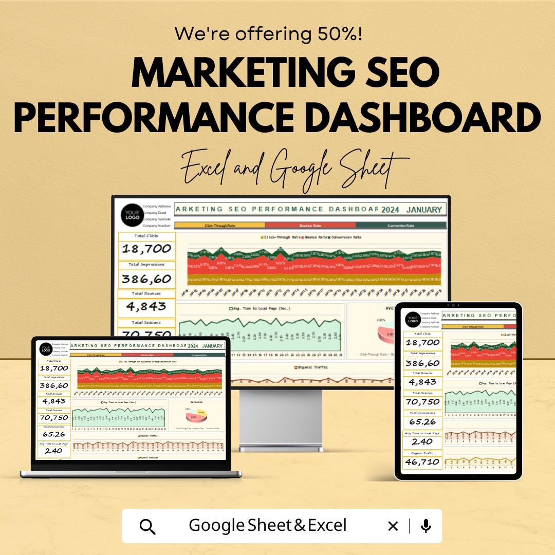 Marketing SEO Performance Dashboard | SEO Dashboard Excel & Google ...
