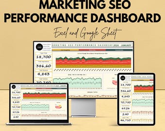 Dashboard delle prestazioni SEO di marketing / Dashboard SEO Excel e Google Sheet / Modello di monitoraggio SEO / Tracker delle metriche di marketing /