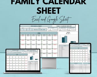 Family Calendar Sheet - Customizable Excel & Google Sheet Template for Family Organization and Event Tracking