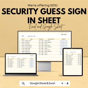 Inloggningsblad för säkerhetsgäster | Mall för Google Sheets | Spåra besökaruppgifter | Inloggningslogg för lokalsäkerhet | Hantering av evenemangsgäster