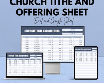Church Tithe and Offering Sheet - Customizable Excel and Google Sheet Template - Easy-to-Use for Churches & Religious Organizations