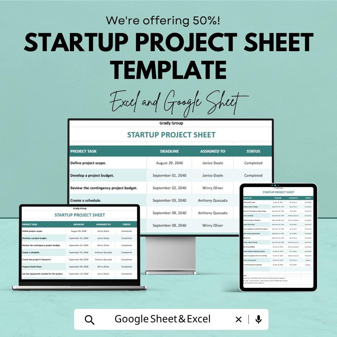 Startup Project Sheet Template | Project Tracking Spreadsheet | Task ...