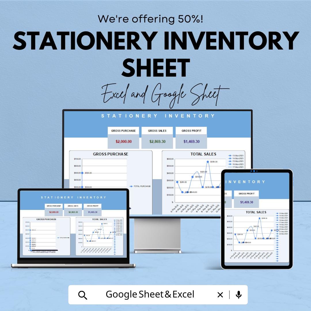 Stationery Inventory Sheet - Excel & Google Sheets Template - Track ...