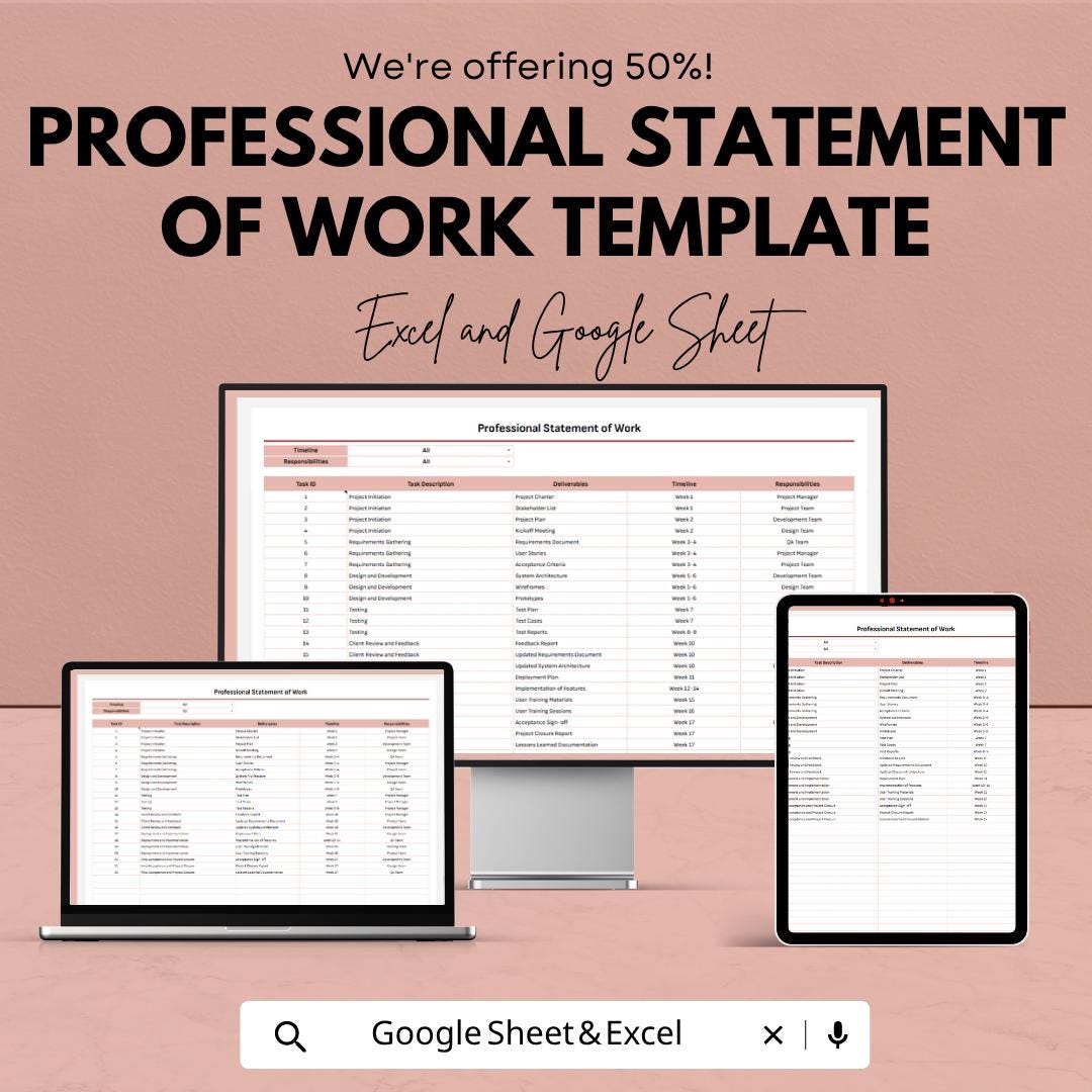 Professional Statement of Work Template | SOW Template | Scope of Work ...