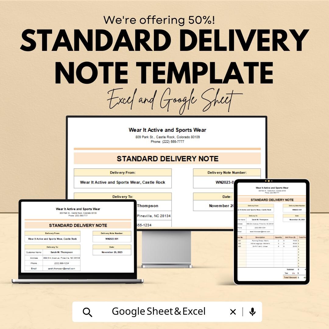 Delivery Note Sheet Format Standard Delivery Note Template | Editable Delivery Form | Excel ...