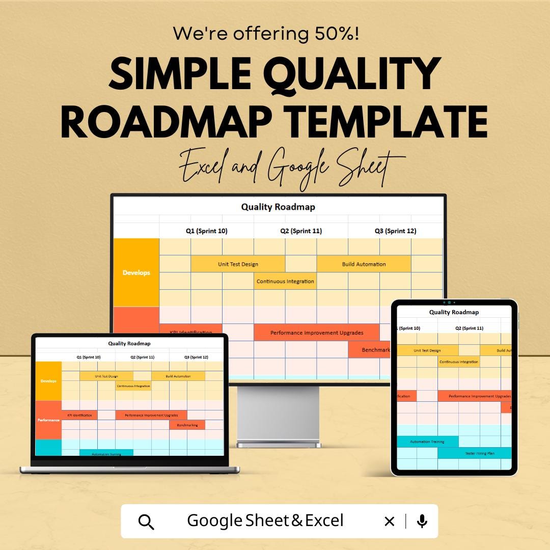 Simple Quality Roadmap Template | Excel & Google Sheets Project Planner ...
