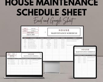 Schema för husunderhåll | Excel och Google Sheets | Hemunderhåll, aktivitetsorganisatör, underhållsplanerare